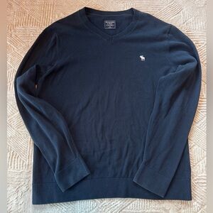 Abercrombie & Fitch Men's Navy Blue V-Neck Sweater XL Moose Logo Cotton Knit